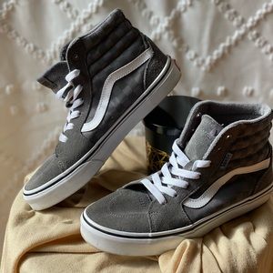 Filmore Hi Tops, Gray & White Vans, Youth 5, Women’s 7.